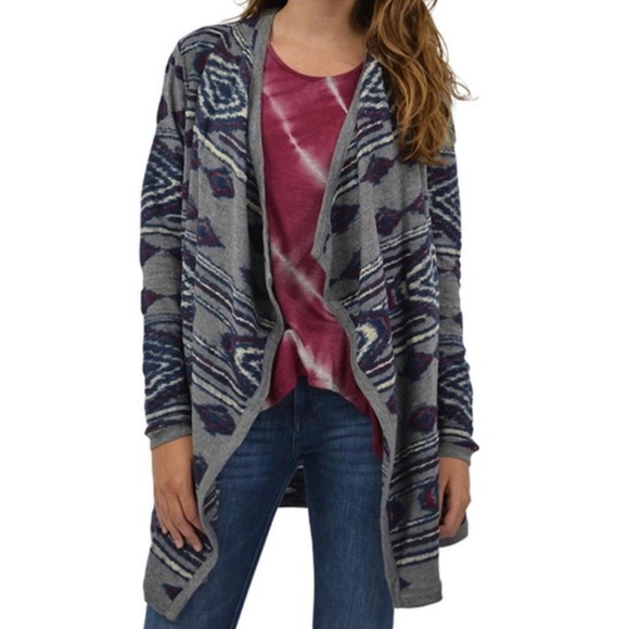 Lucky Brand Southwestern Grey Multi Aztec Tribal Open Long Duster Cardigan - Picture 9 of 10